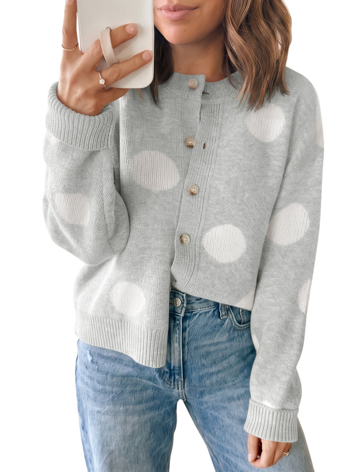 usvara Women Polka Dot Knit Cardigan