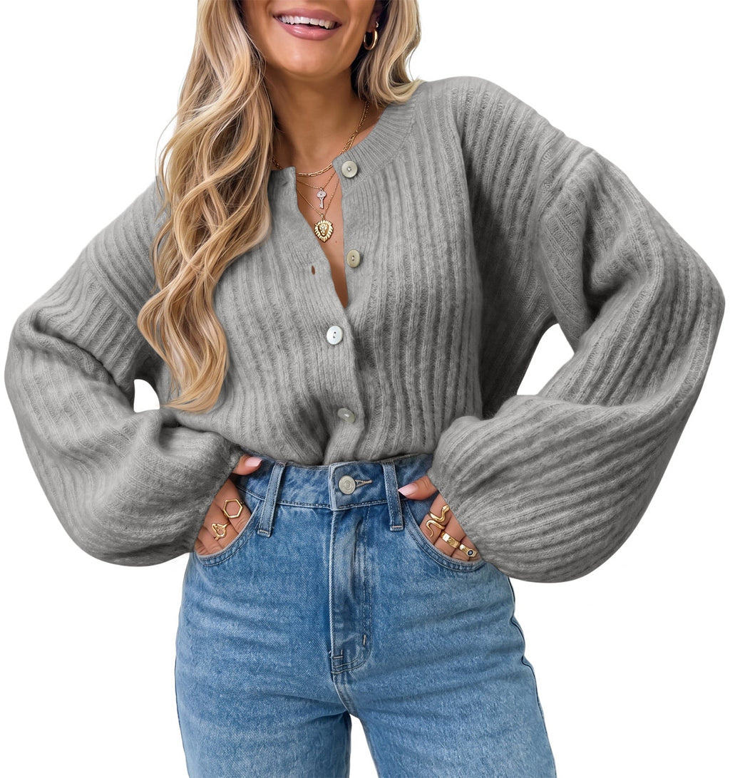 usvara Womens Lantern Sleeve Button Down Cardigan