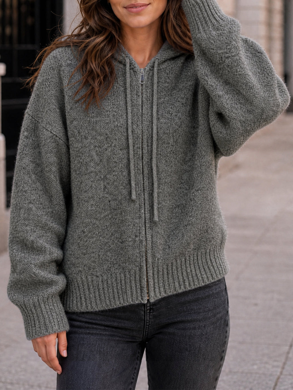 usvara Womens Zip Up Hooded Knit Cardigan