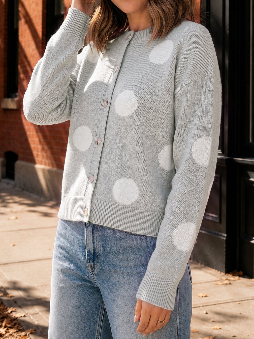 usvara Women Polka Dot Knit Cardigan