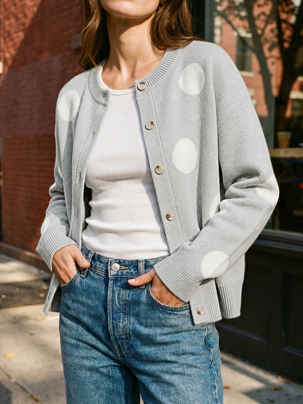 usvara Women Polka Dot Knit Cardigan