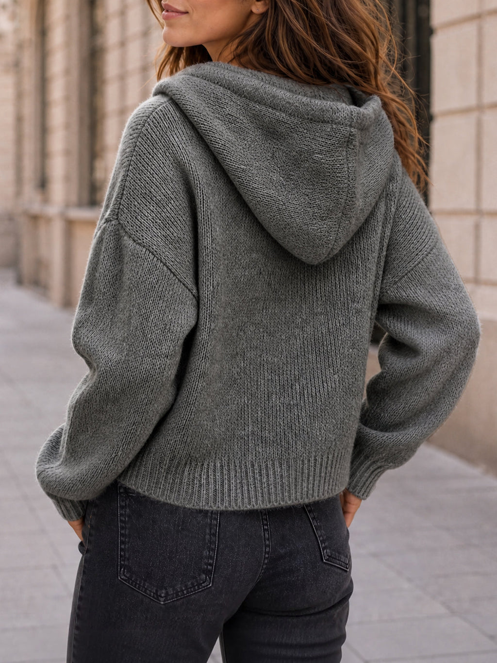 usvara Womens Zip Up Hooded Knit Cardigan