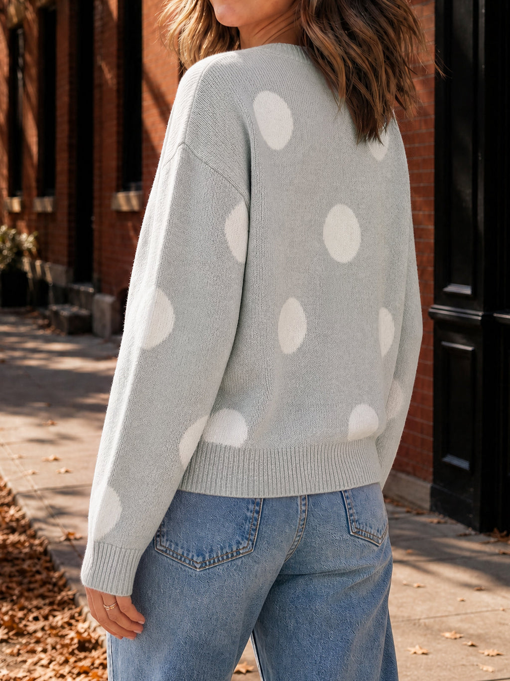 usvara Women Polka Dot Knit Cardigan