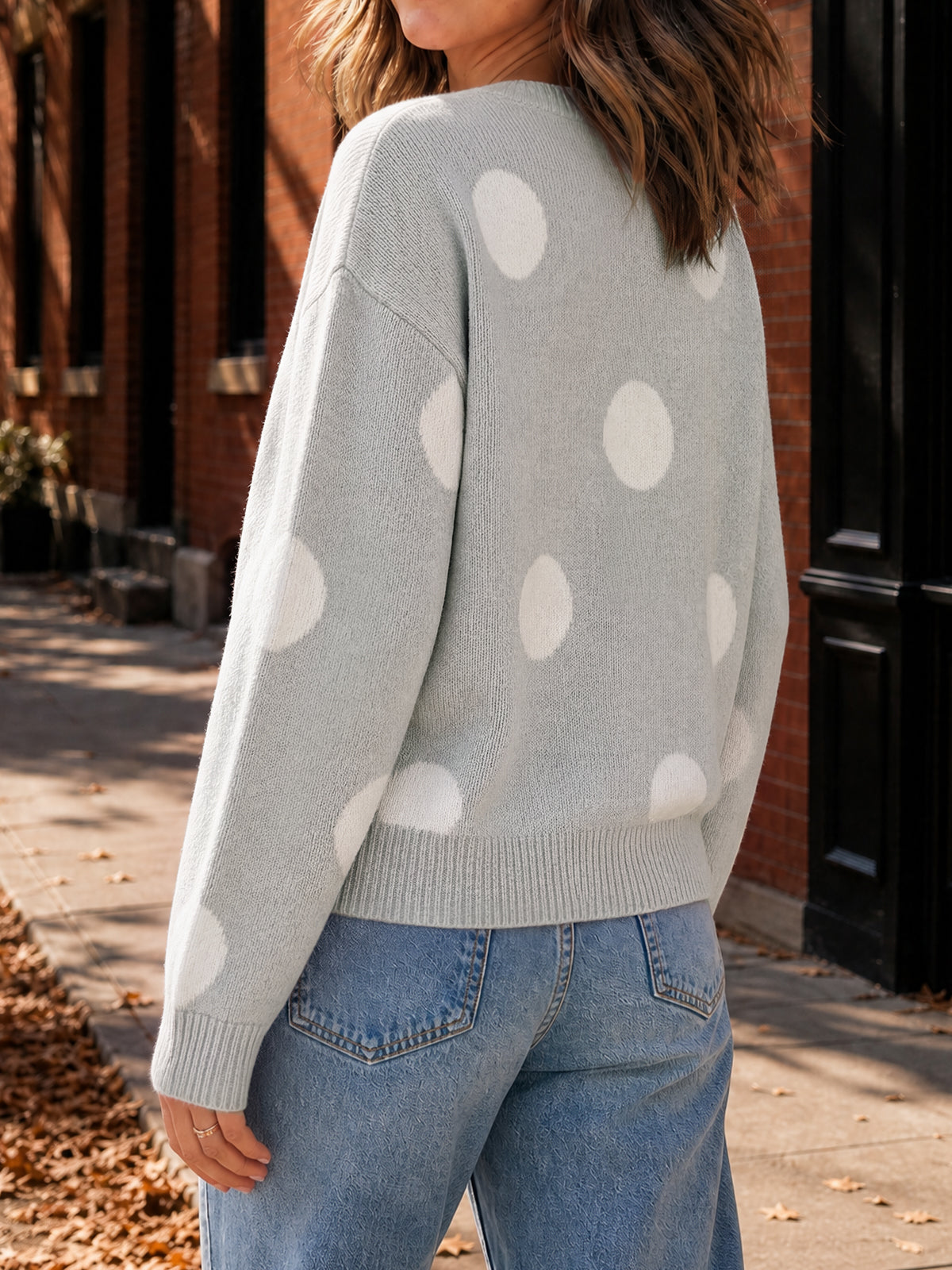 usvara Women Polka Dot Knit Cardigan