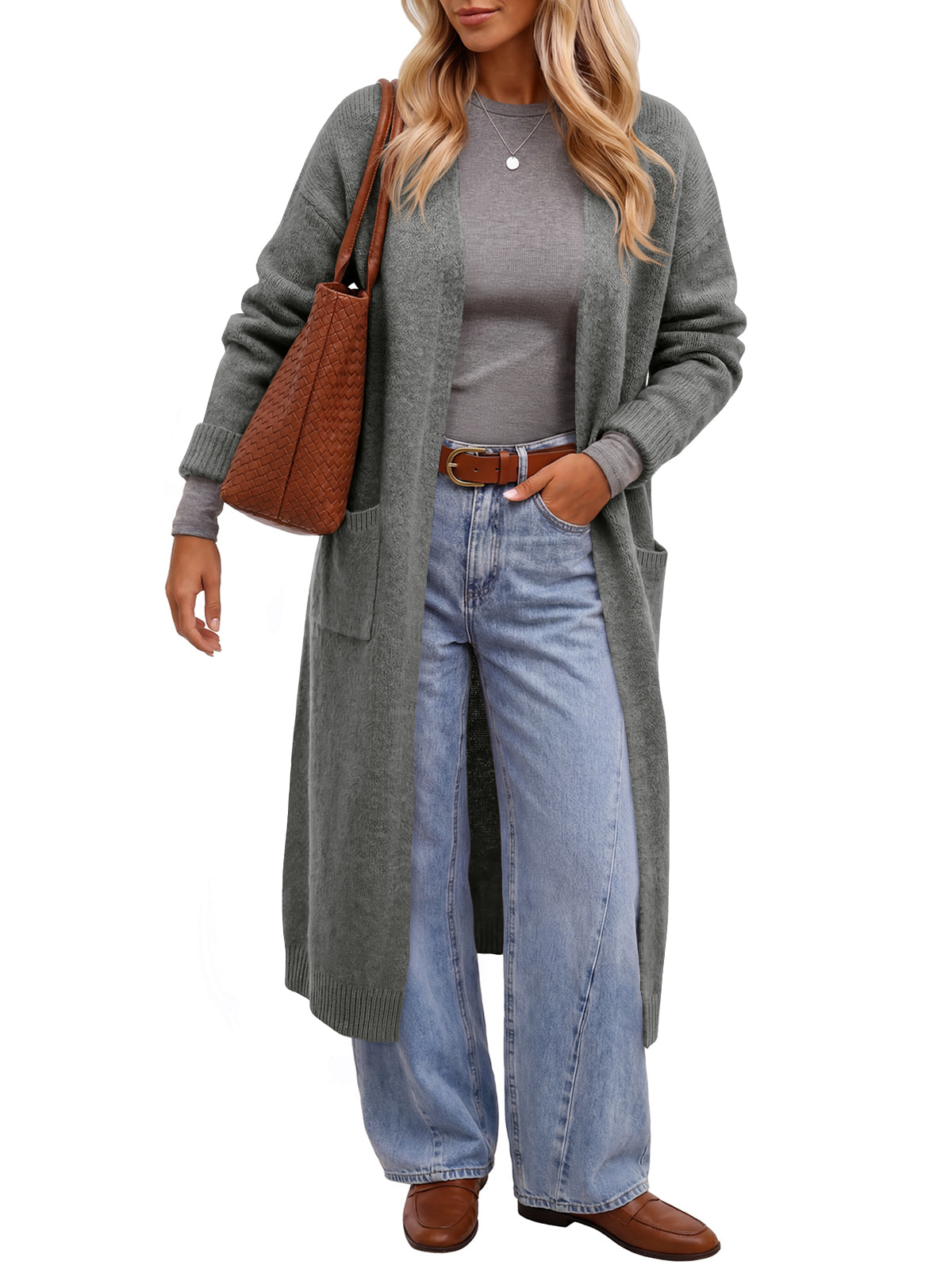 usvara Women Long Open Front Knit Cardigan Duster