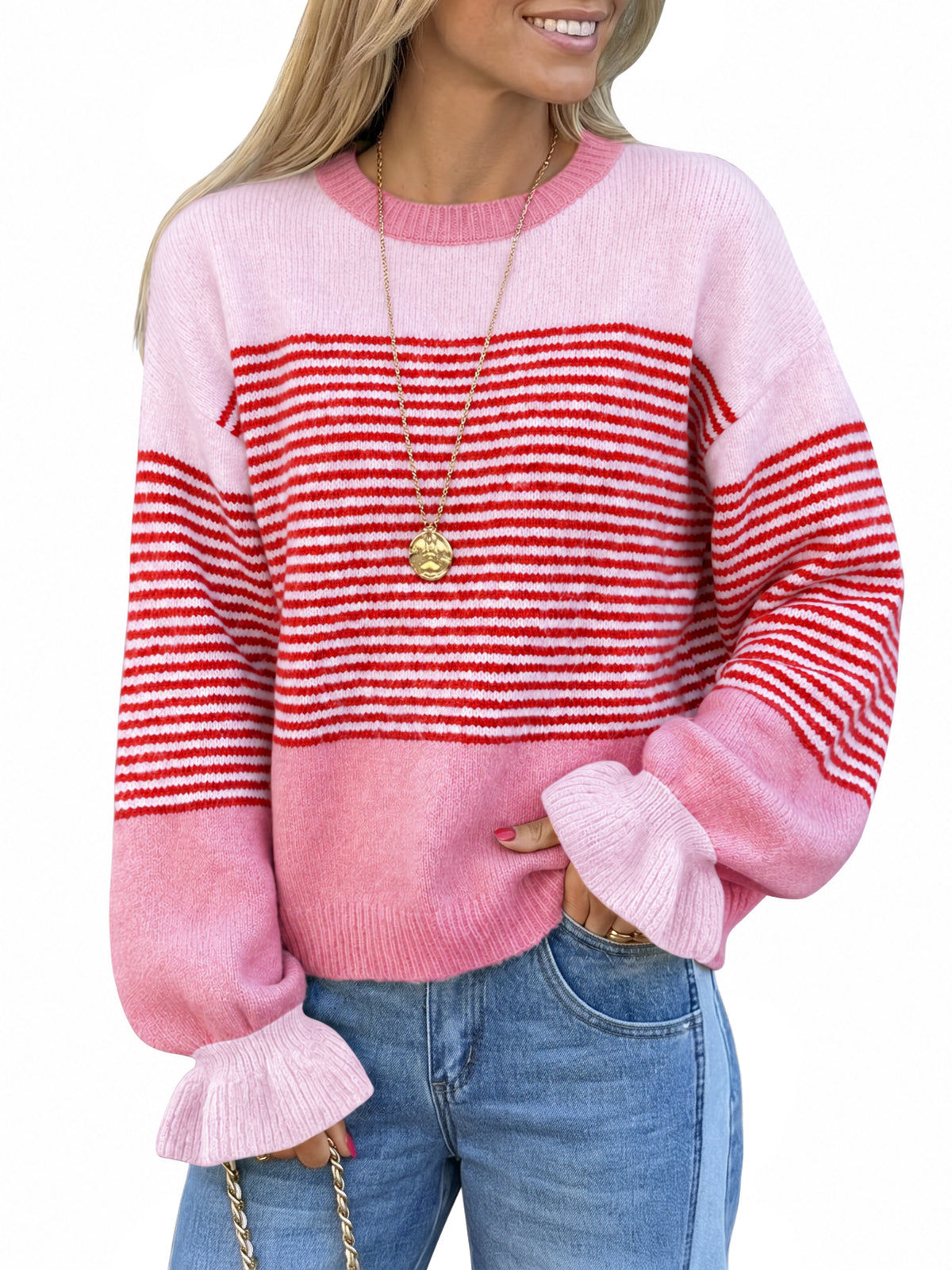 usvara Women Ruffle Sleeve Sweater