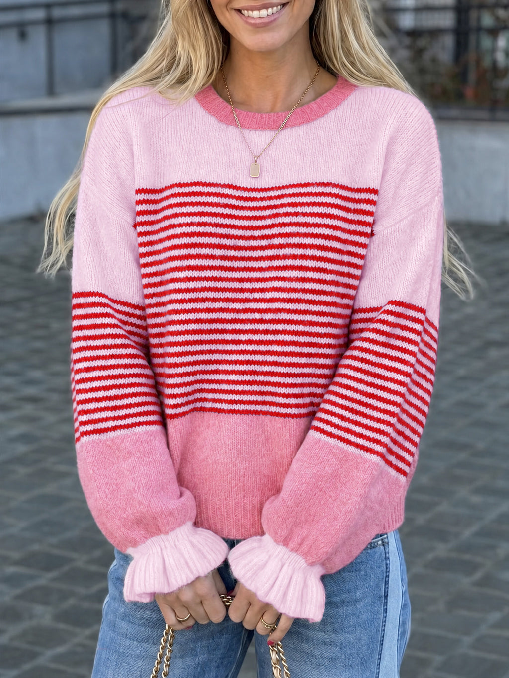 usvara Women Ruffle Sleeve Sweater