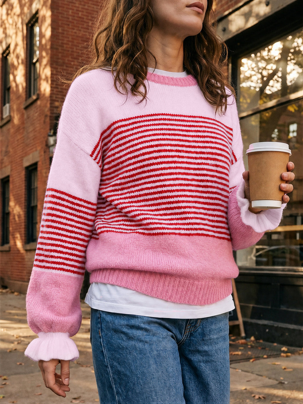 usvara Women Ruffle Sleeve Sweater