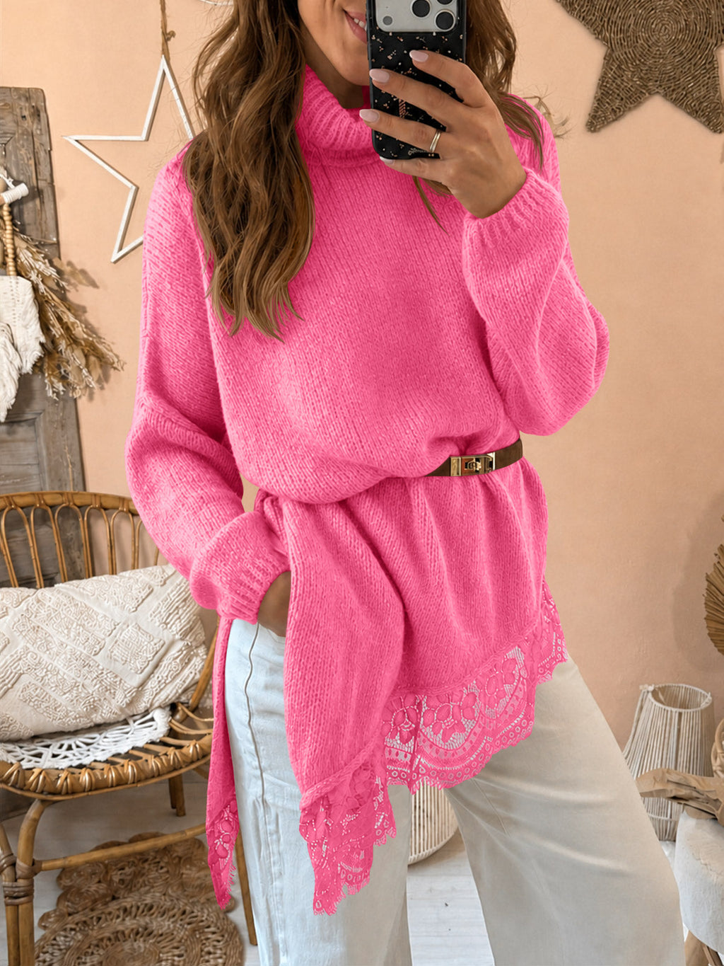 usvara Womens Oversized Batwing Sleeve Turtleneck Sweater