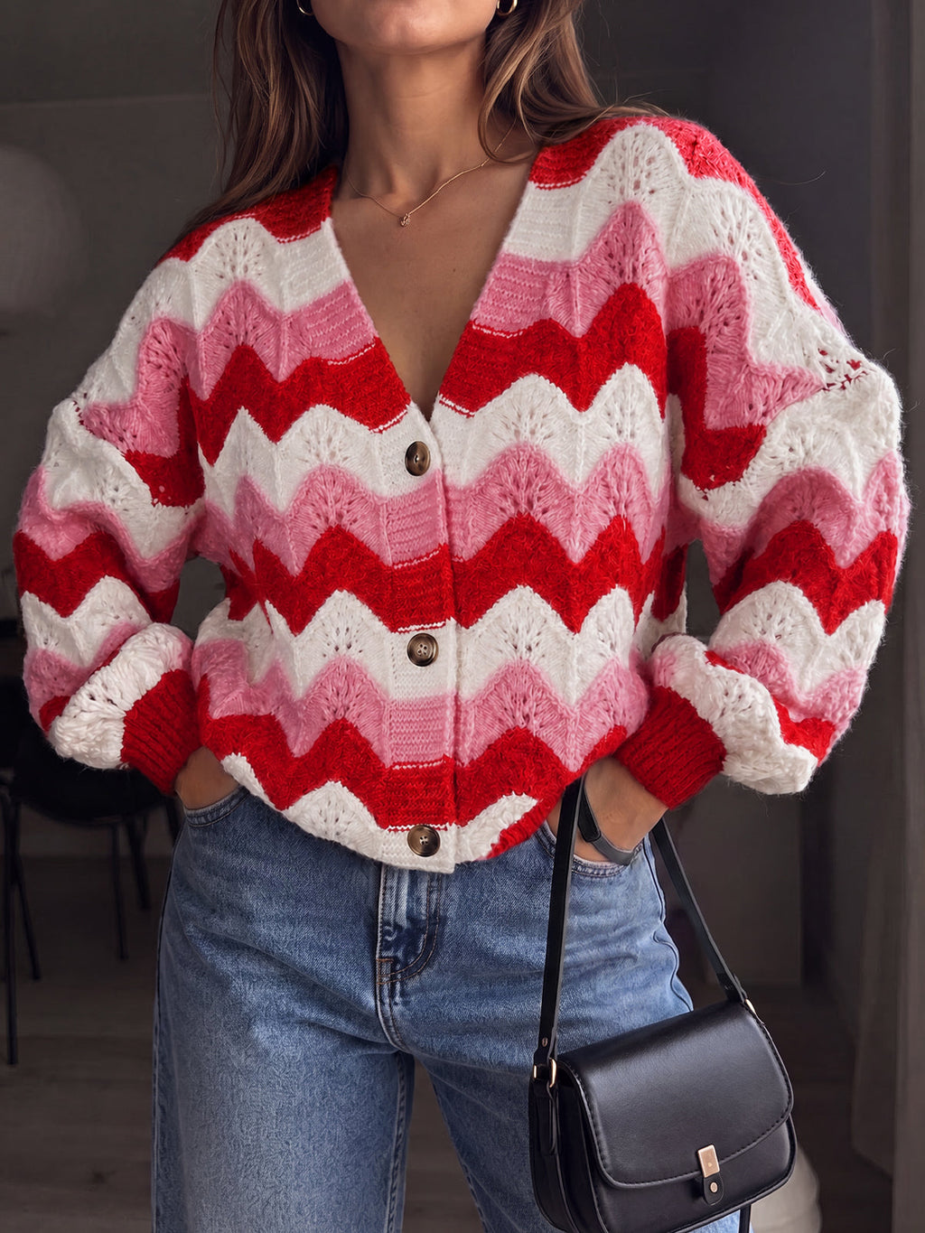 usvara Women Oversized Striped Cardigan