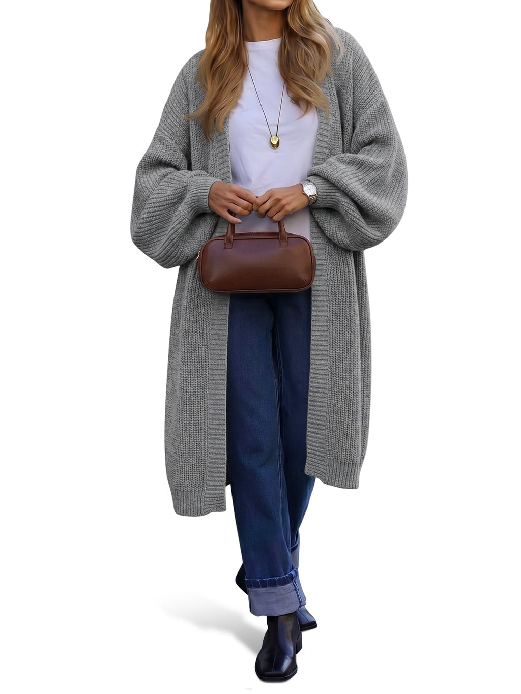 usvara Womens Oversized Long Open Front Cardigan