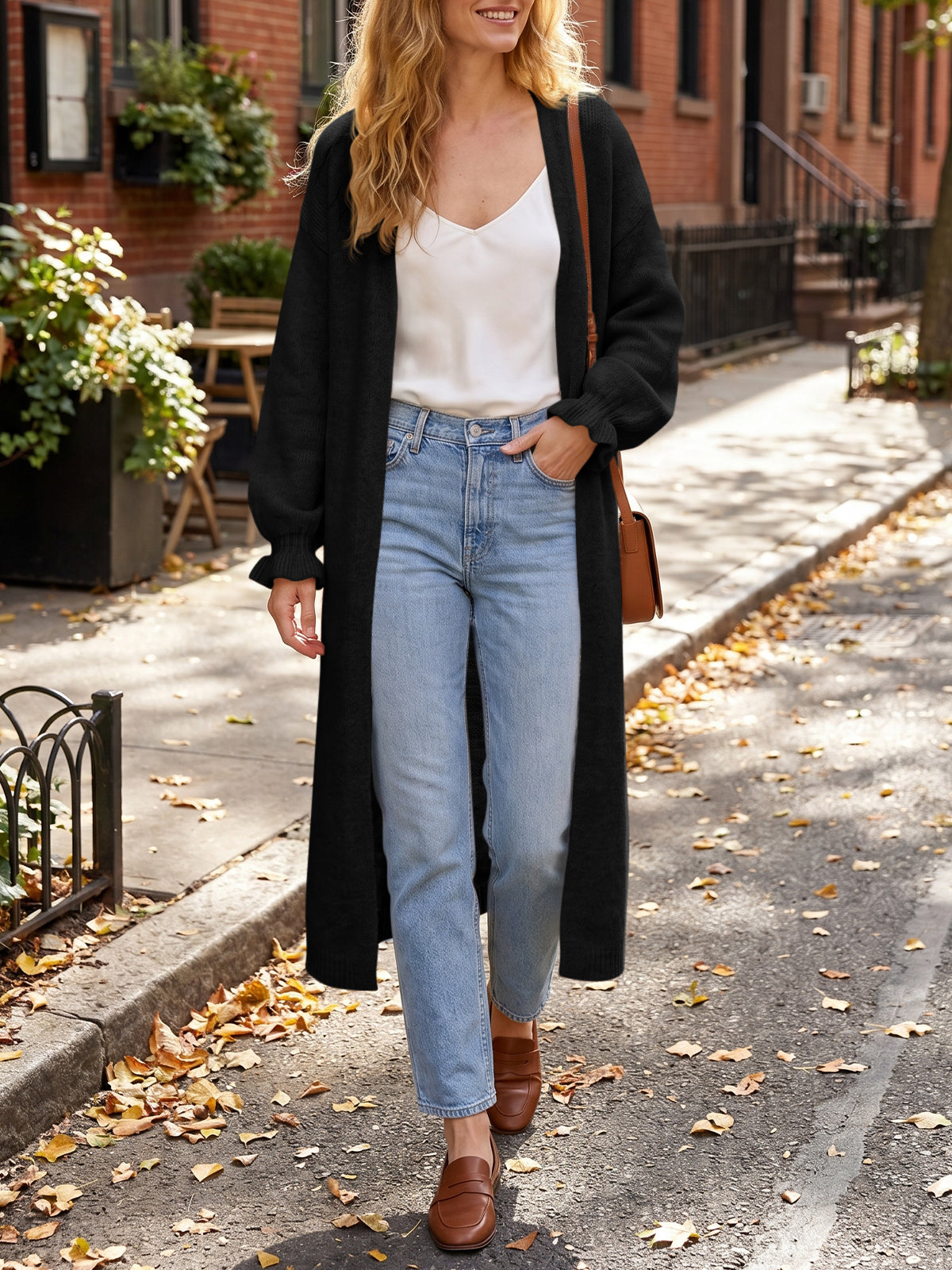 usvara Womens Ruffle Long Knit Cardigan