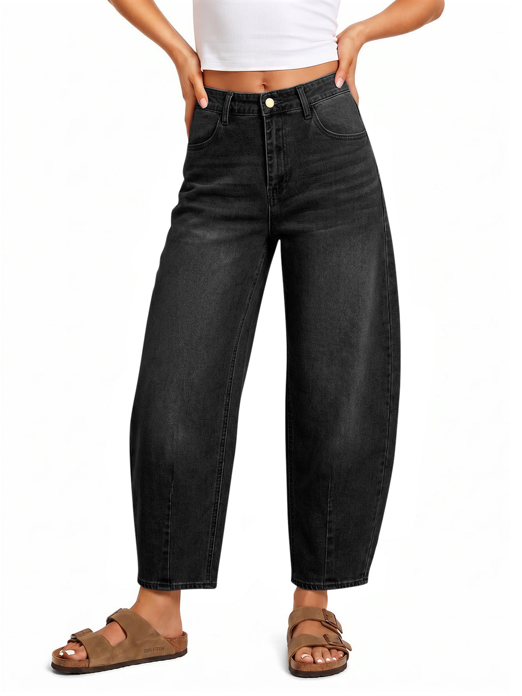 usvara Women Barrel High Waisted Wide Leg Jeans