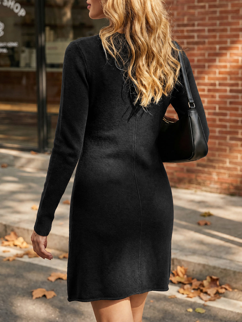 usvara Women Long Sleeve Knit Fit Flare Mini Sweater Dress