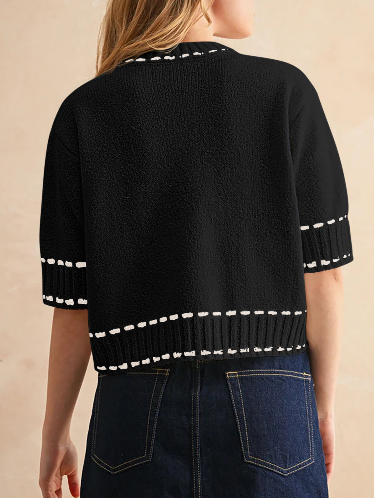 usvara Womens Cropped Crew Neck Knit Sweater