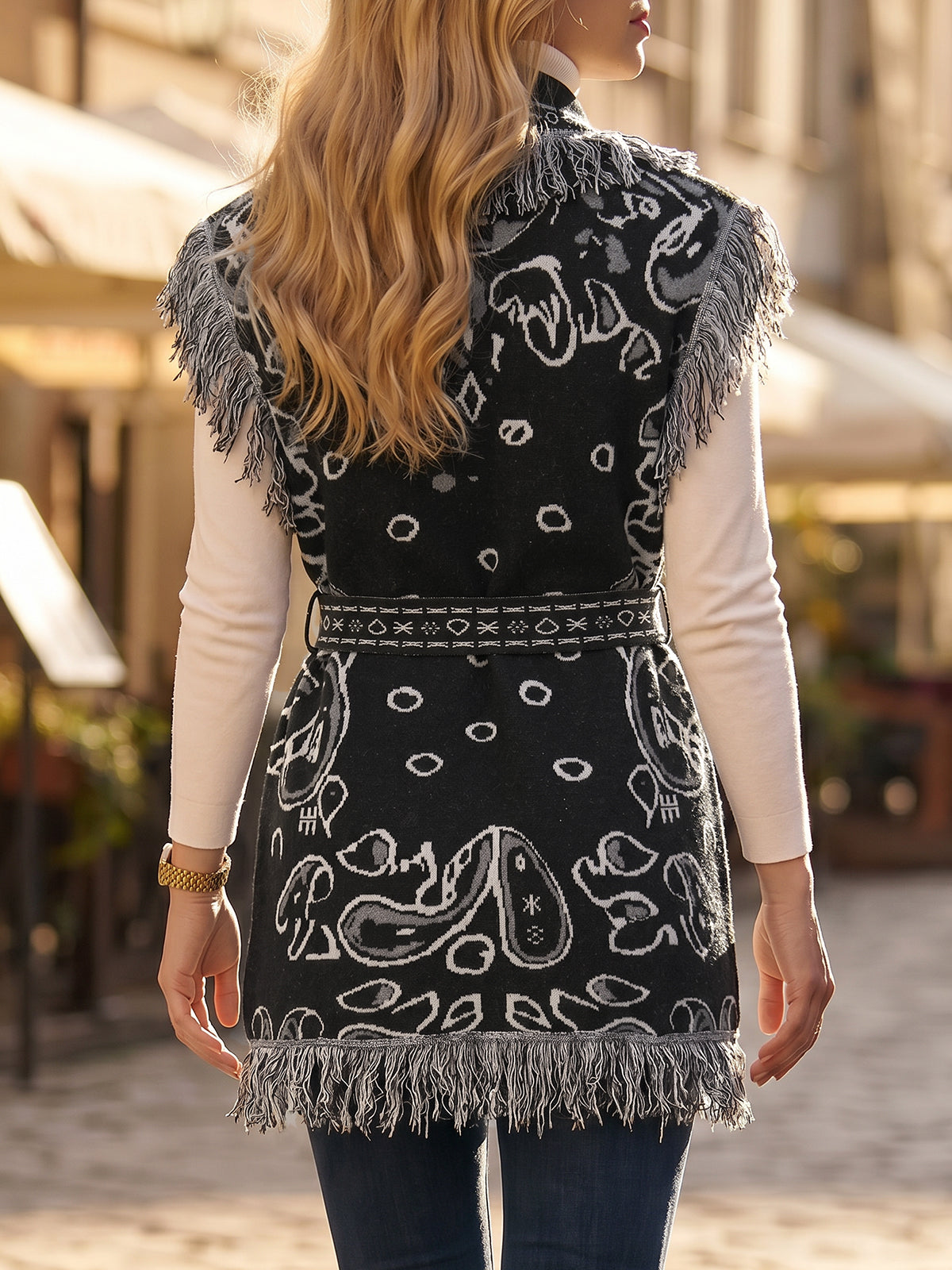 usvara Women Fringe Knit Cardigan