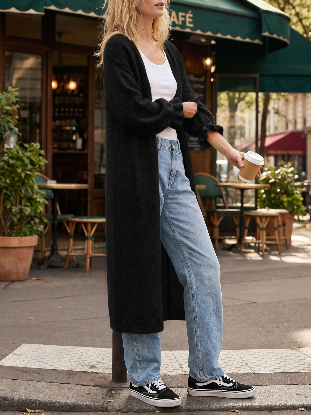usvara Womens Ruffle Long Knit Cardigan