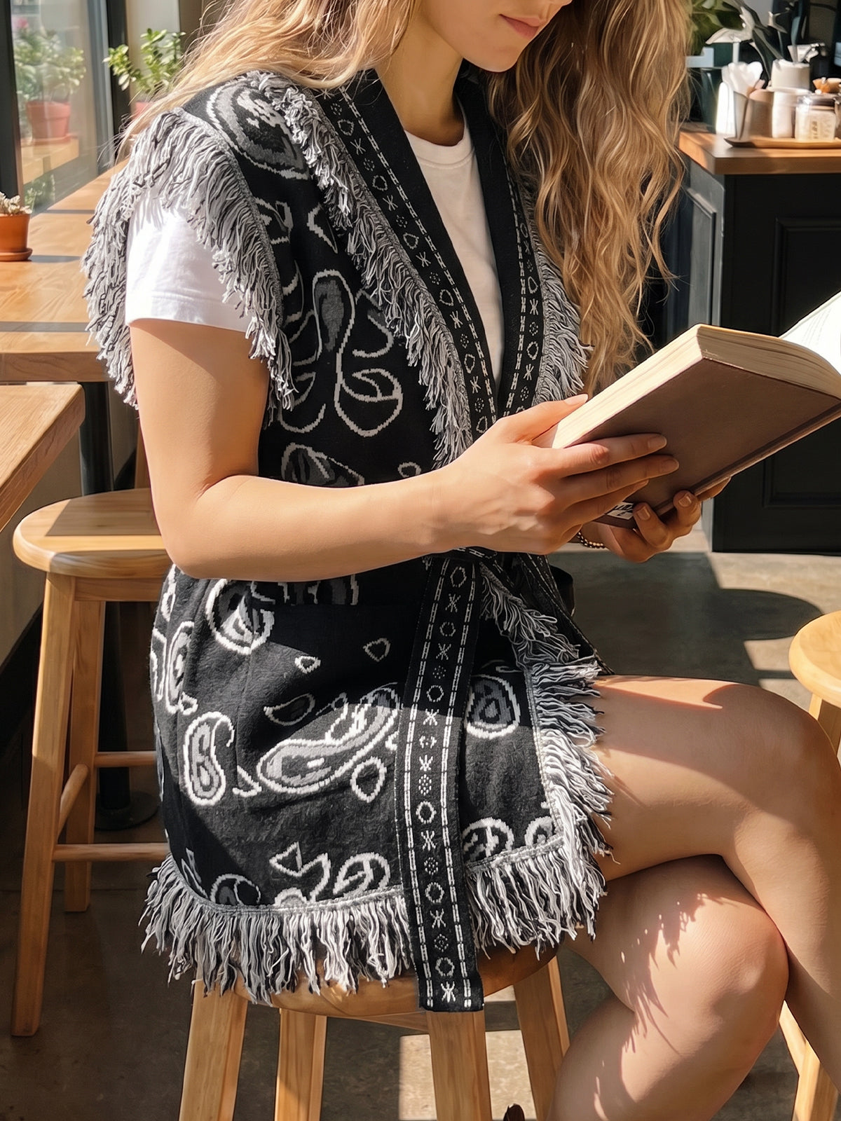 usvara Women Fringe Knit Cardigan