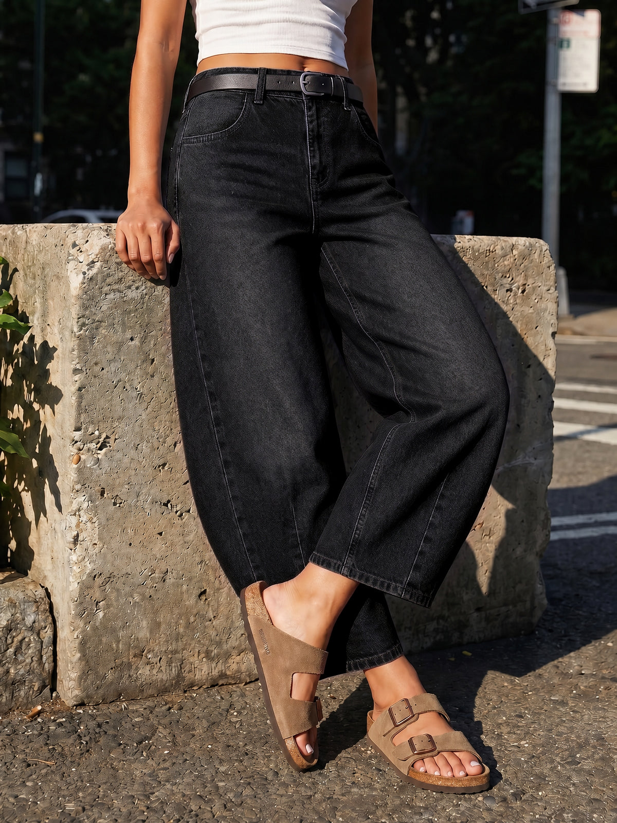 usvara Women Barrel High Waisted Wide Leg Jeans
