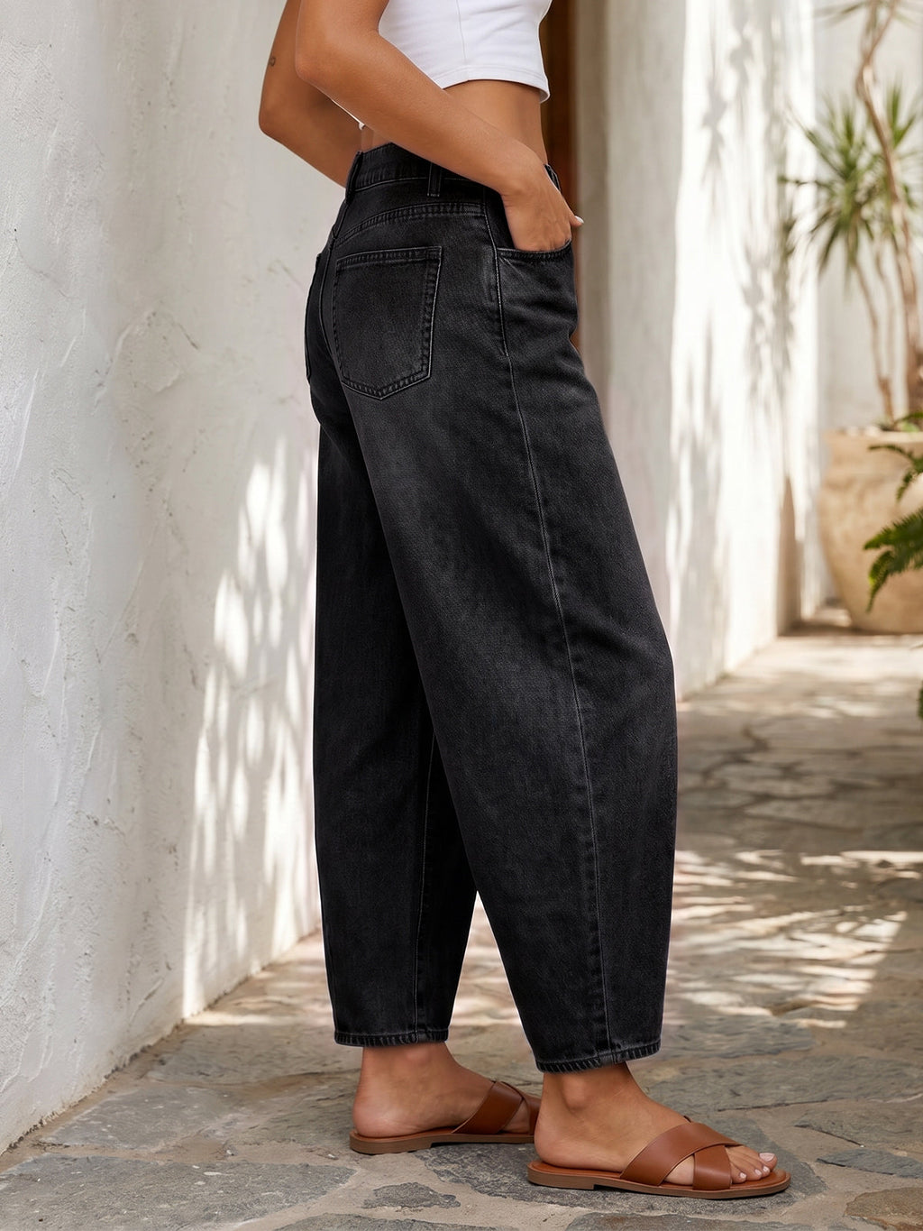 usvara Women Barrel High Waisted Wide Leg Jeans