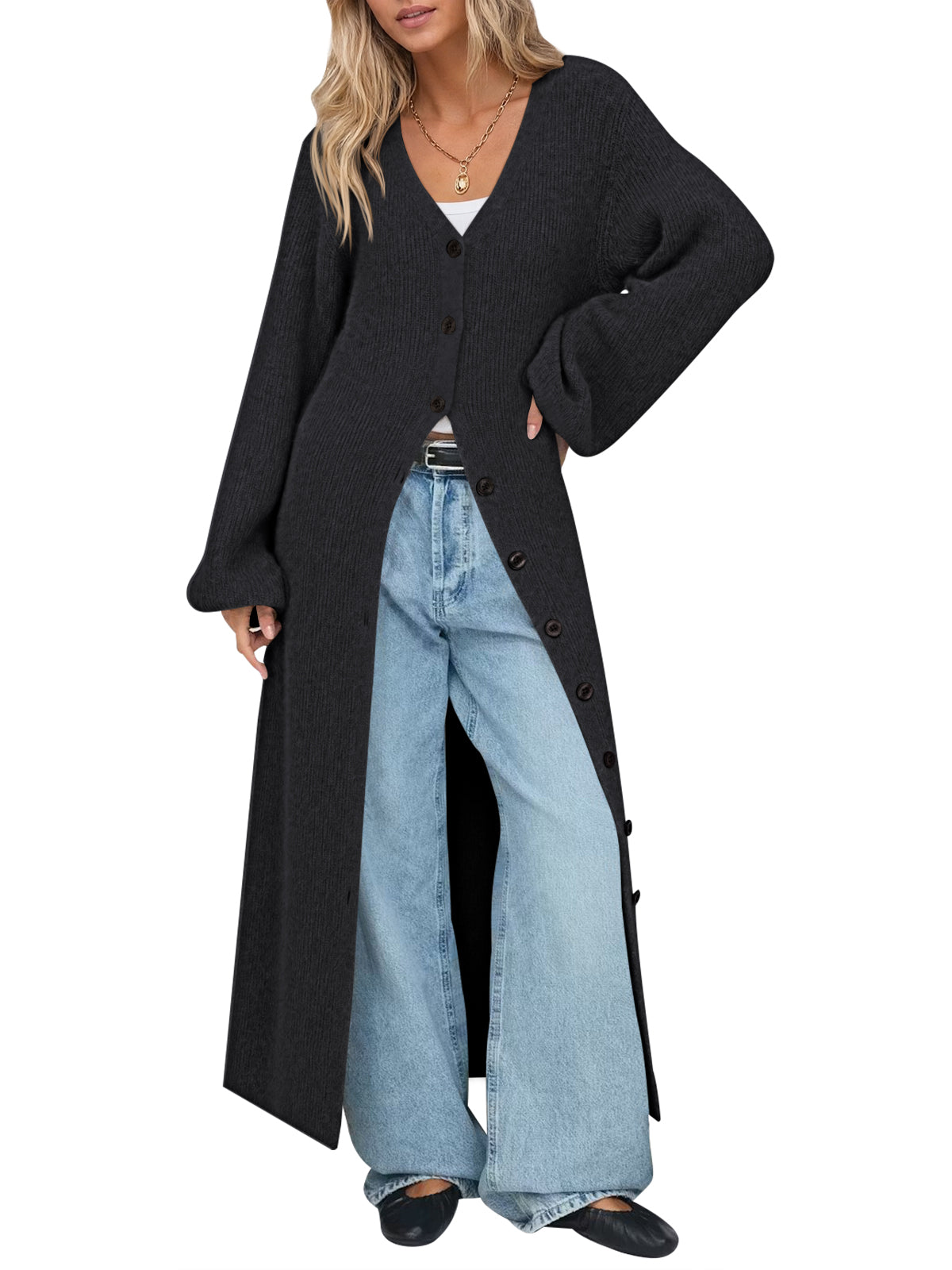 usvara Womens Oversized Long Button Up Cardigan