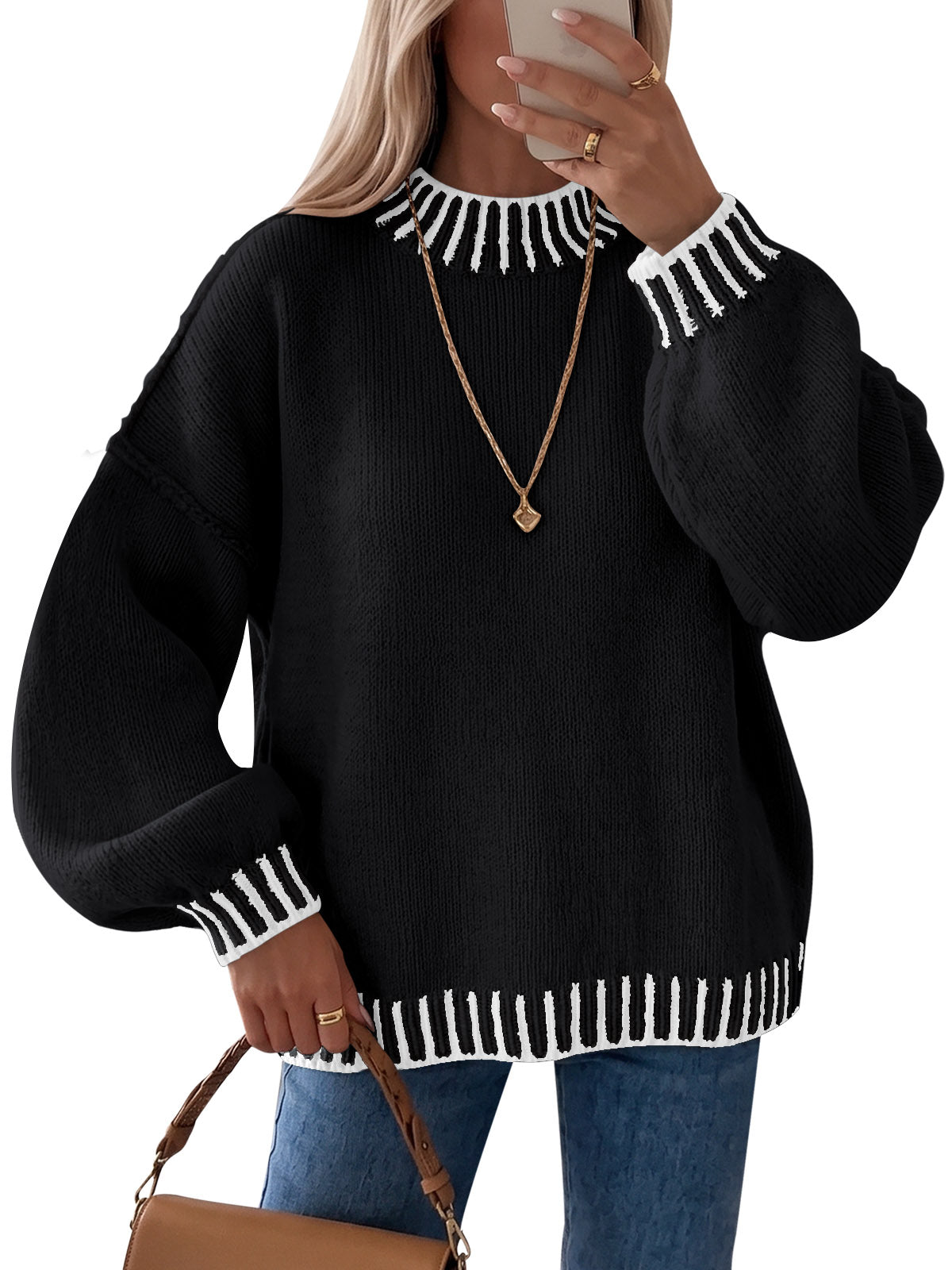 usvara Womens Chunky Mock Neck Sweater