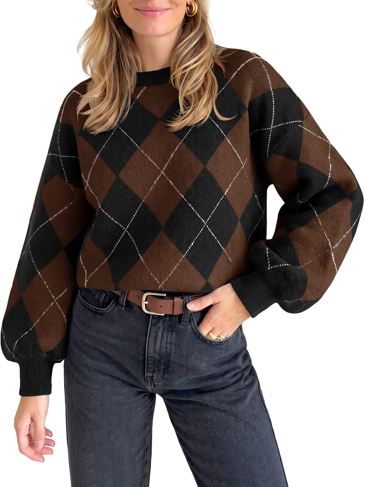 usvara Women Checkered Argyle Sweater