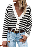 usvara Womens Striped V Neck Cardigan