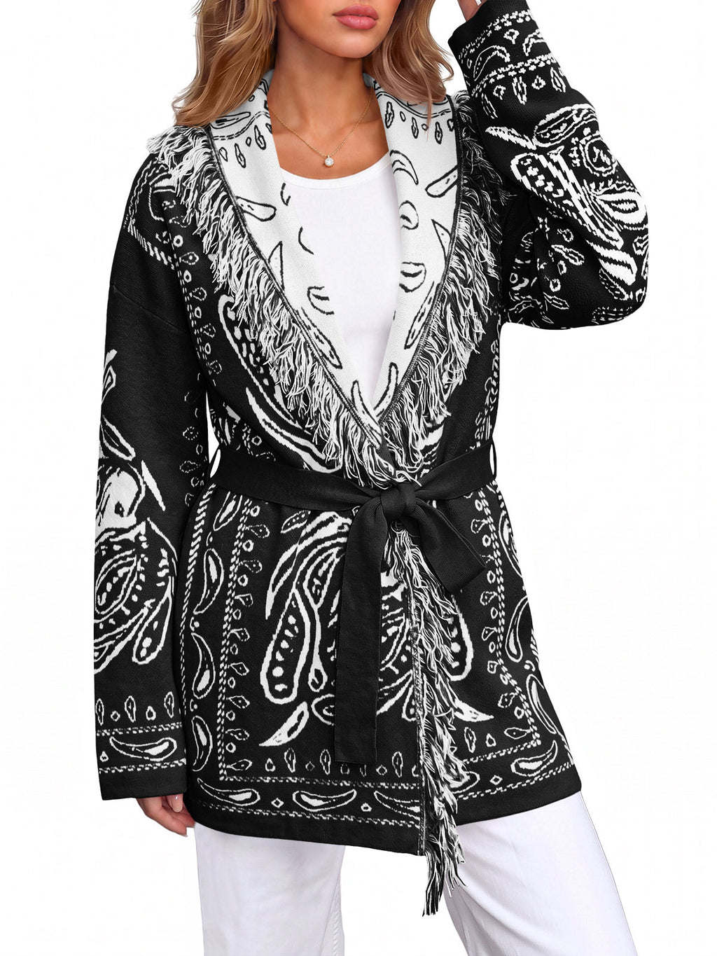 usvara Womens Tassel Knit Cardigan