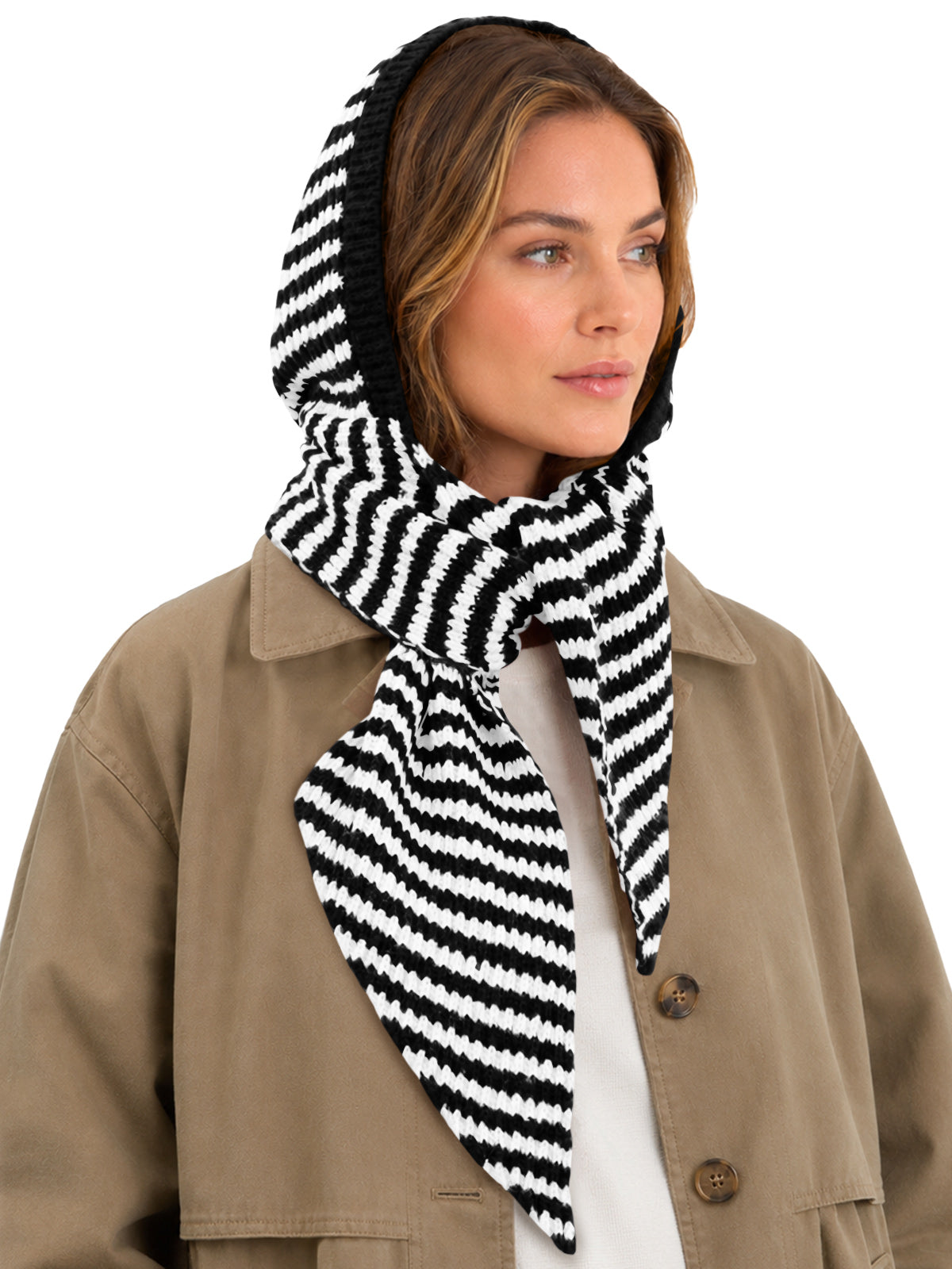 usvara Womens Striped Hooded Scarf Knit Hat