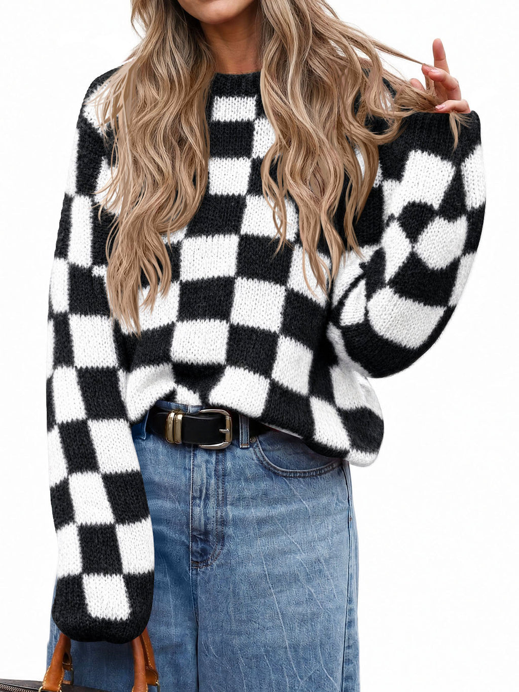 usvara Womens Checkered Fuzzy Sweaters