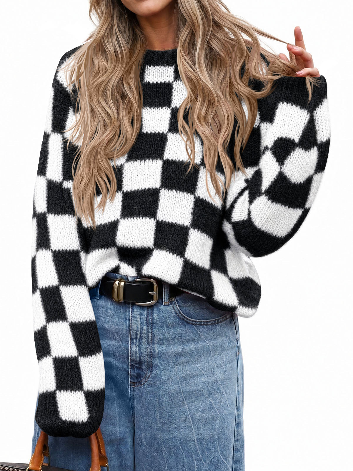 usvara Womens Checkered Fuzzy Sweaters