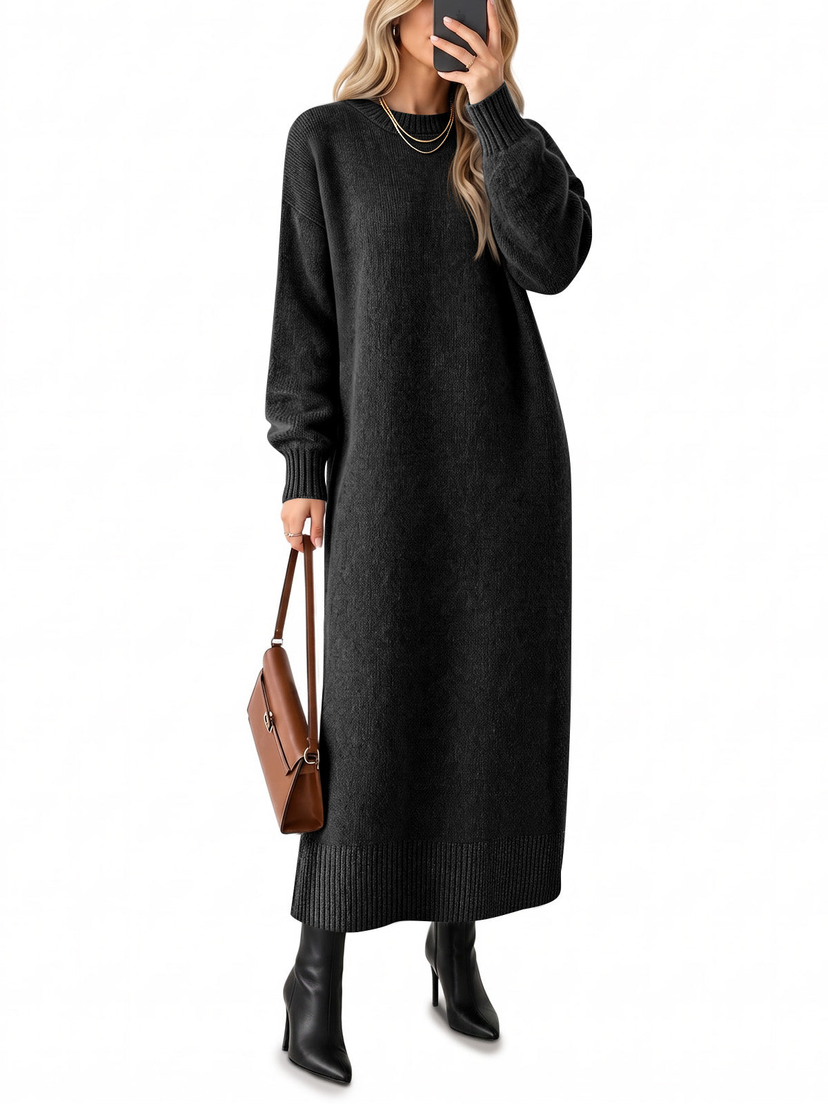 usvara Women Long Sleeve Maxi Sweater Dress