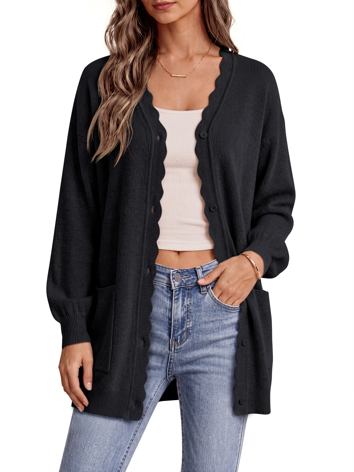usvara Womens Oversized V Neck  Cardigan