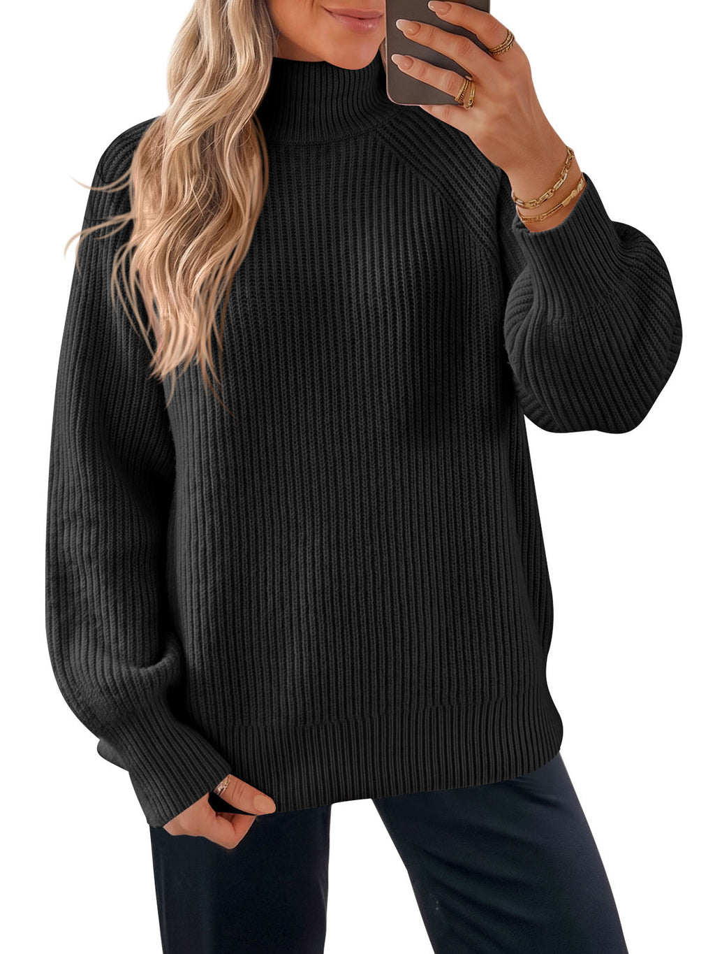 usvara Womens High Neck Oversized Knit Sweater