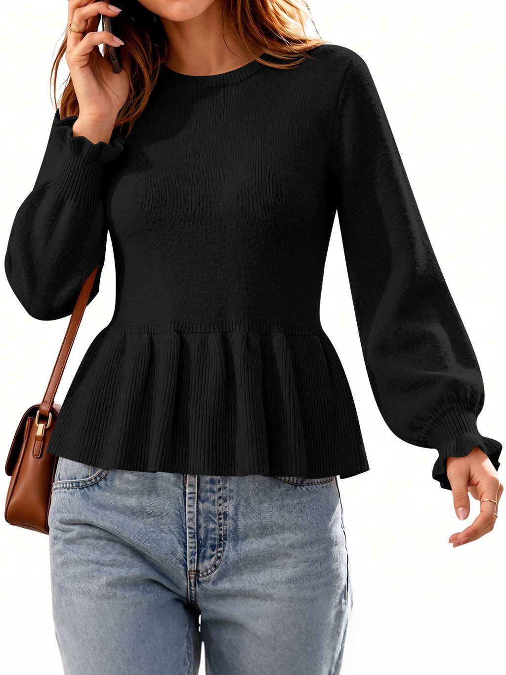usvara Womens Peplum Long Sleeve Sweater