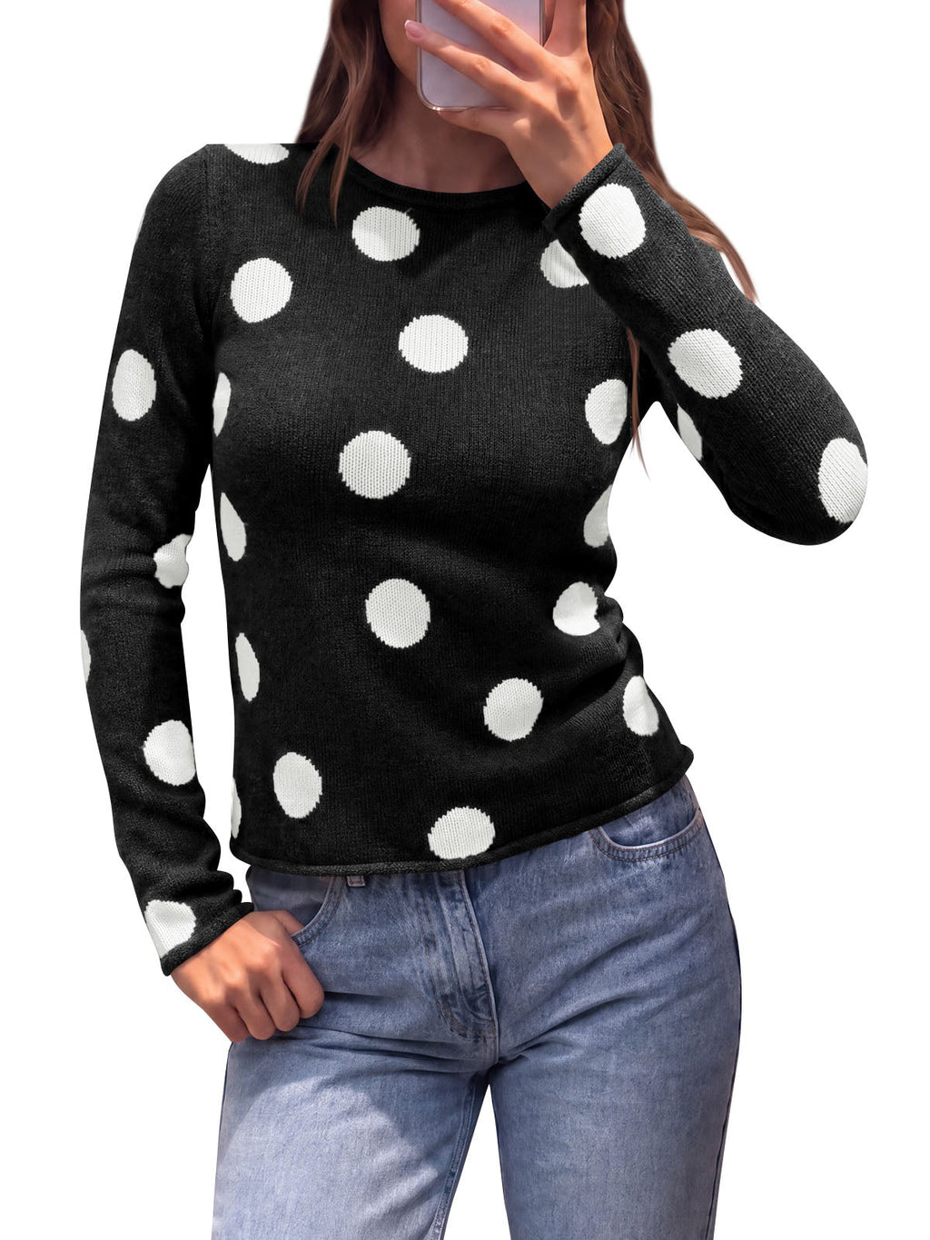 usvara Womens Polka Dot Long Sleeve Sweater