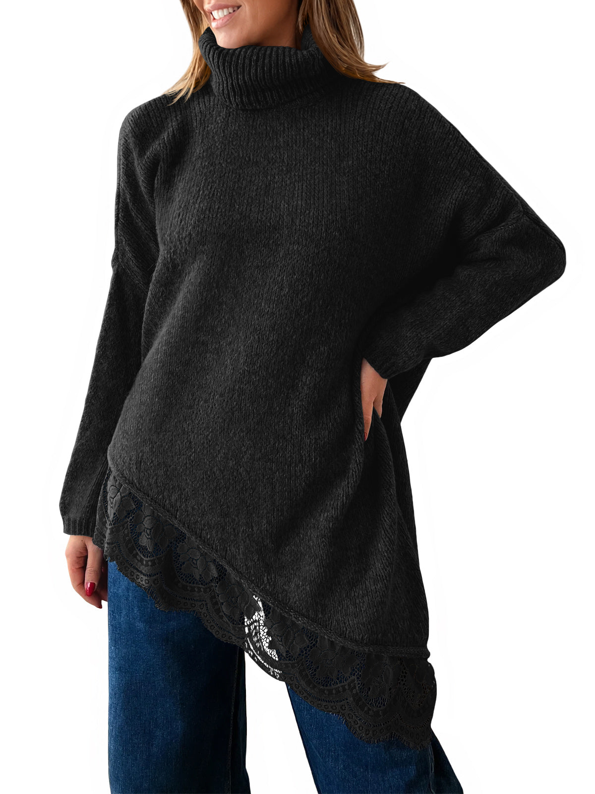 usvara Womens Oversized Batwing Sleeve Turtleneck Sweater