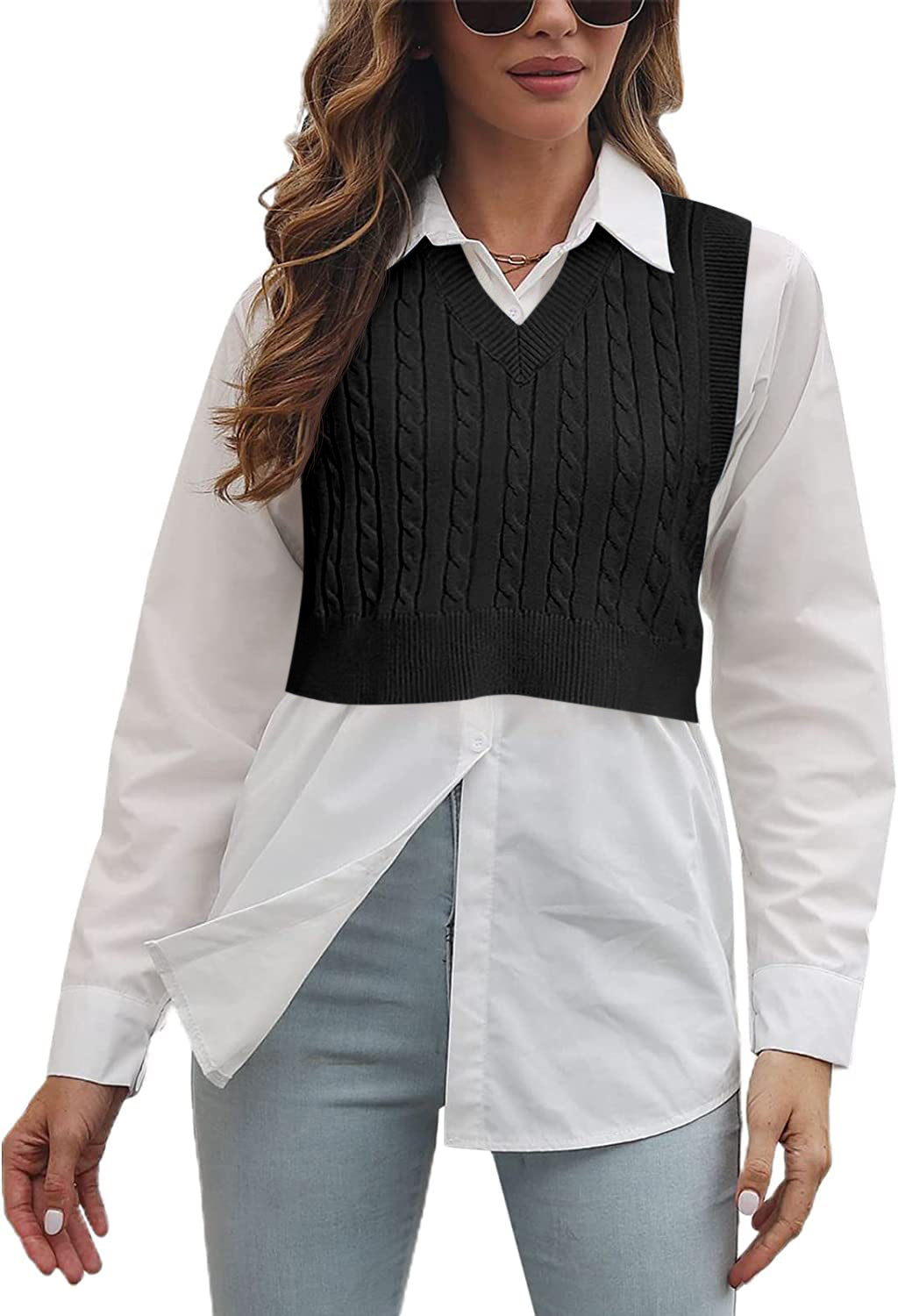 usvara Womens Cable Knit Sweater Vest