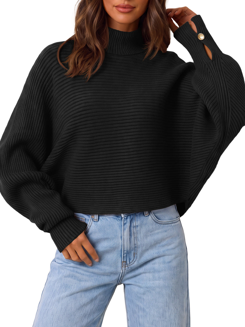 usvara Womens Batwing Sleeve Knit Turtleneck Sweater