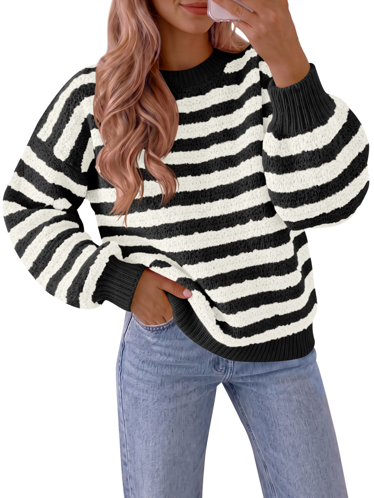 usvara Womens Striped Color Block Sweater