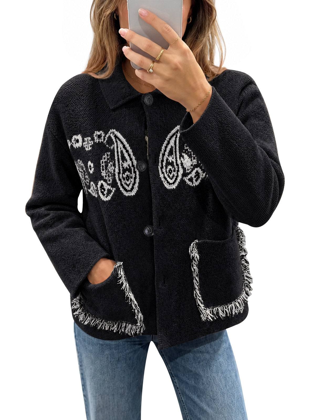 usvara Womens Boho Fringe Cardigan