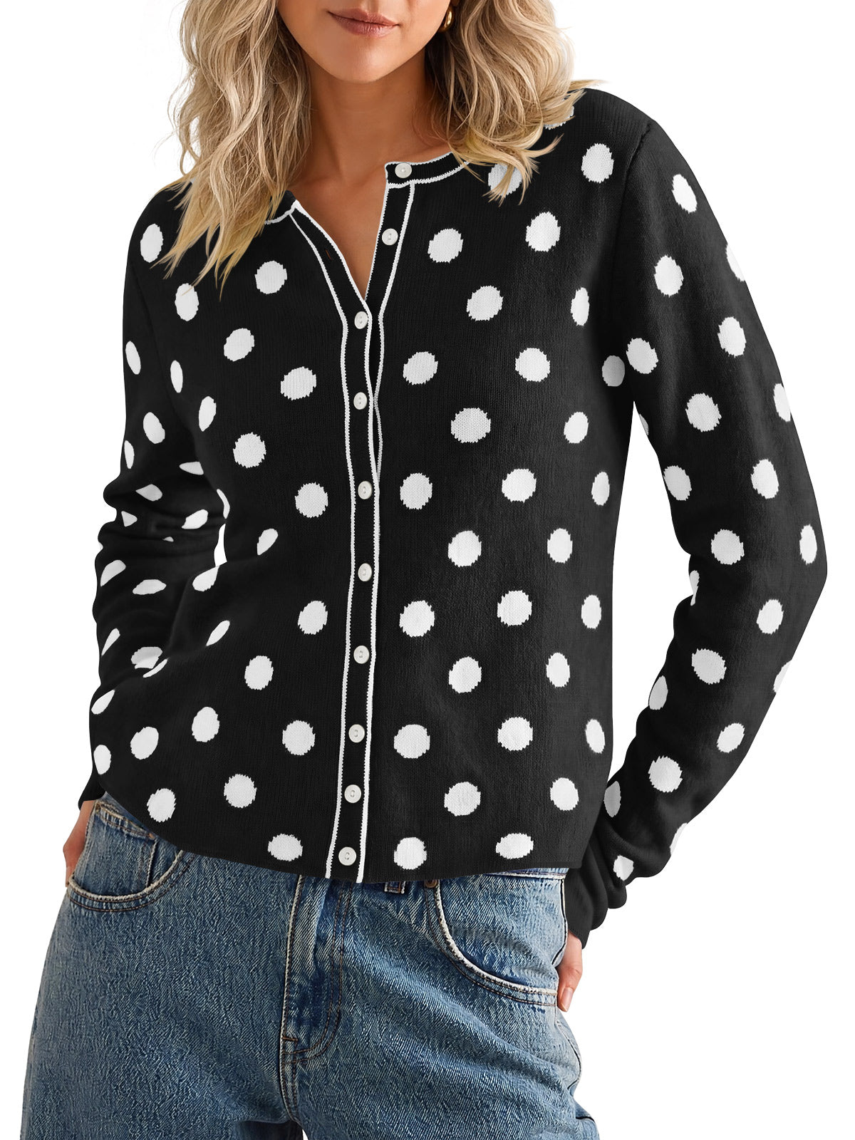 usvara Womens Polka Dot Button Up Cardigan