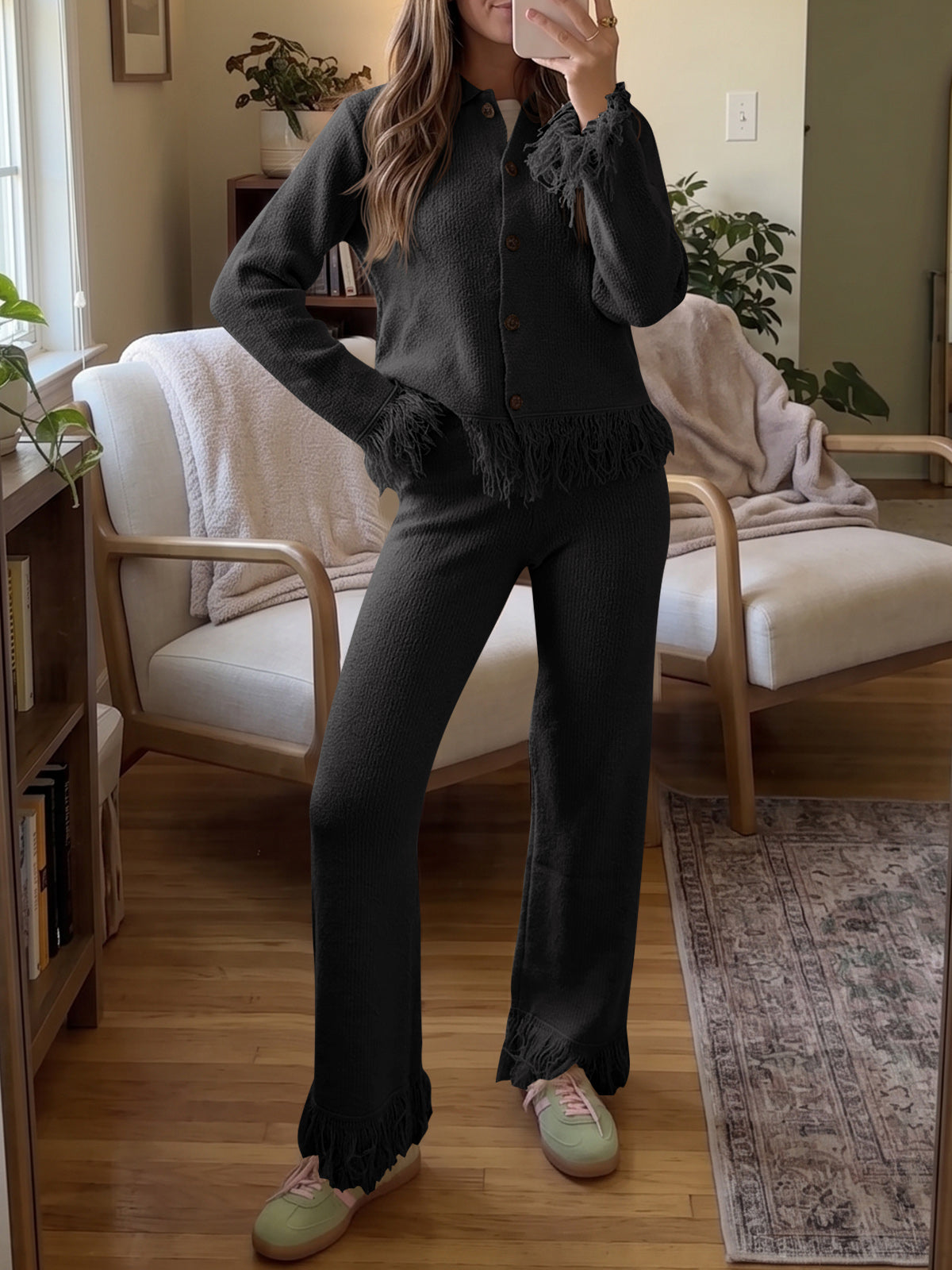 usvara Womens Fringe Sweater Sets