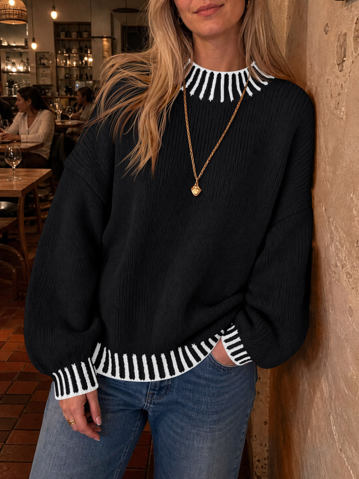 usvara Womens Chunky Mock Neck Sweater
