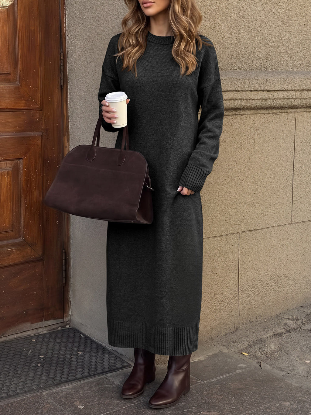 usvara Women Long Sleeve Maxi Sweater Dress