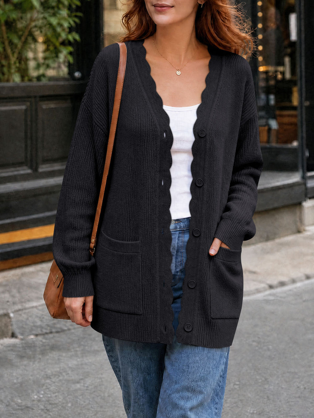 usvara Womens Oversized V Neck  Cardigan