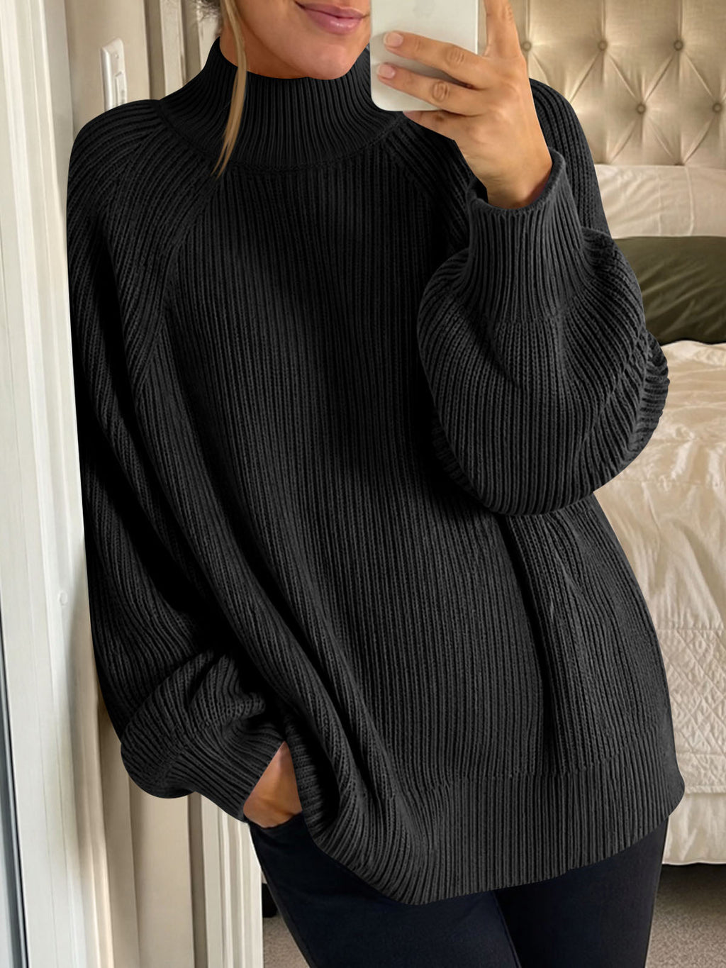 usvara Womens High Neck Oversized Knit Sweater