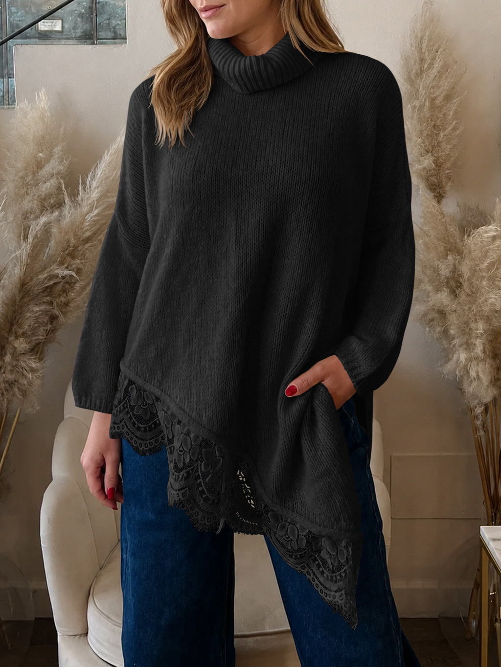 usvara Womens Oversized Batwing Sleeve Turtleneck Sweater