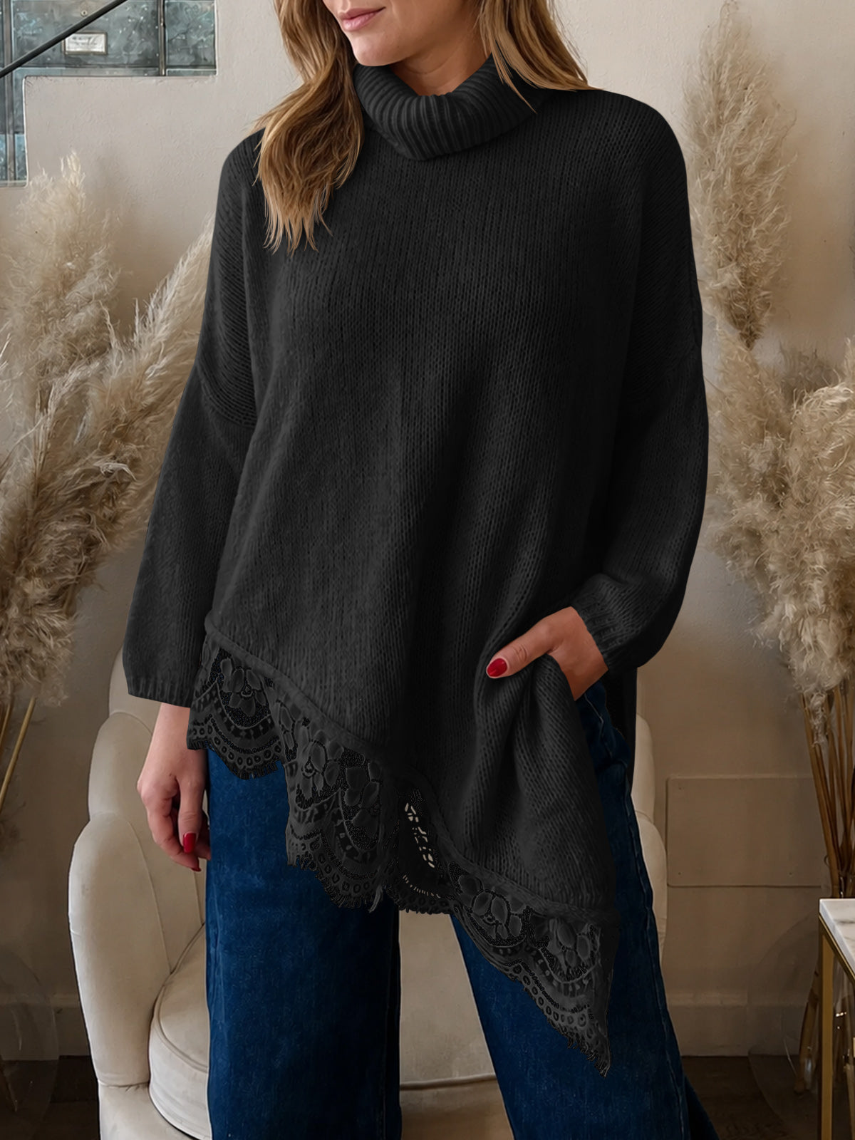 usvara Womens Oversized Batwing Sleeve Turtleneck Sweater